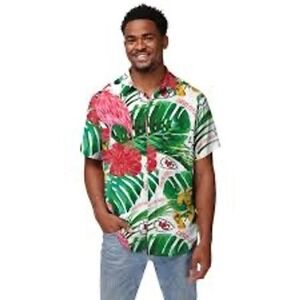 NFL Kansas City Chiefs Tropical Flamingo Hibiscus Button Up Shirt Men's Size S